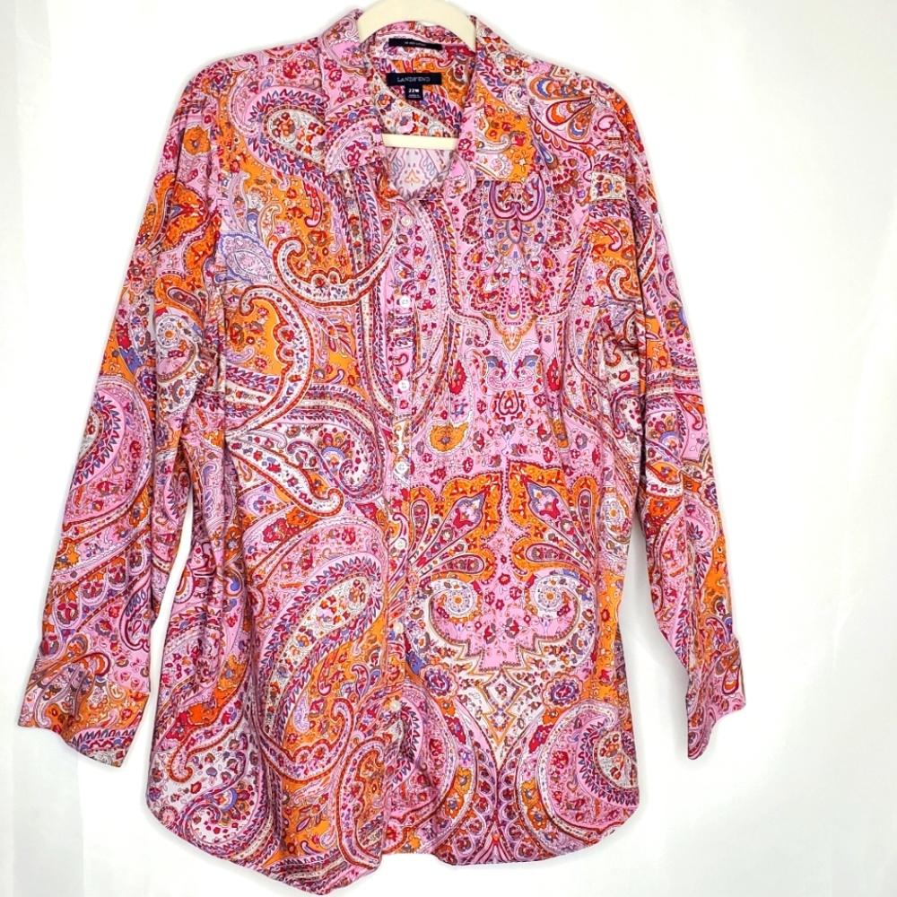Lands' End Paisley Button-Down Shirt in Pink & Orange